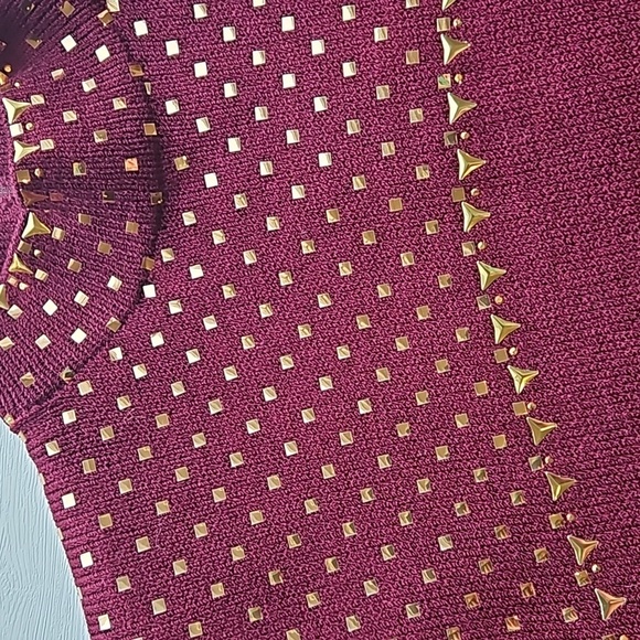 St. John Vintage Burgundy Gold Bodycon Mock Neck Sweater Dress 10 NWT - Picture 5 of 7